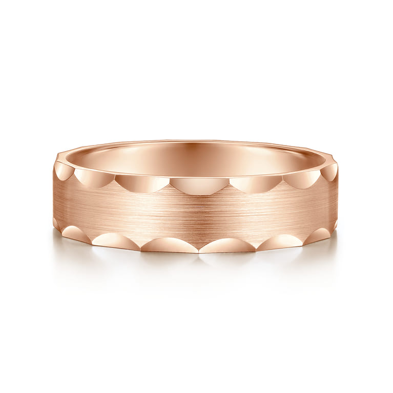 Nicholas - 14K Rose Gold 6mm - Satin Grooved Edge Men's Wedding Band - Shot 1