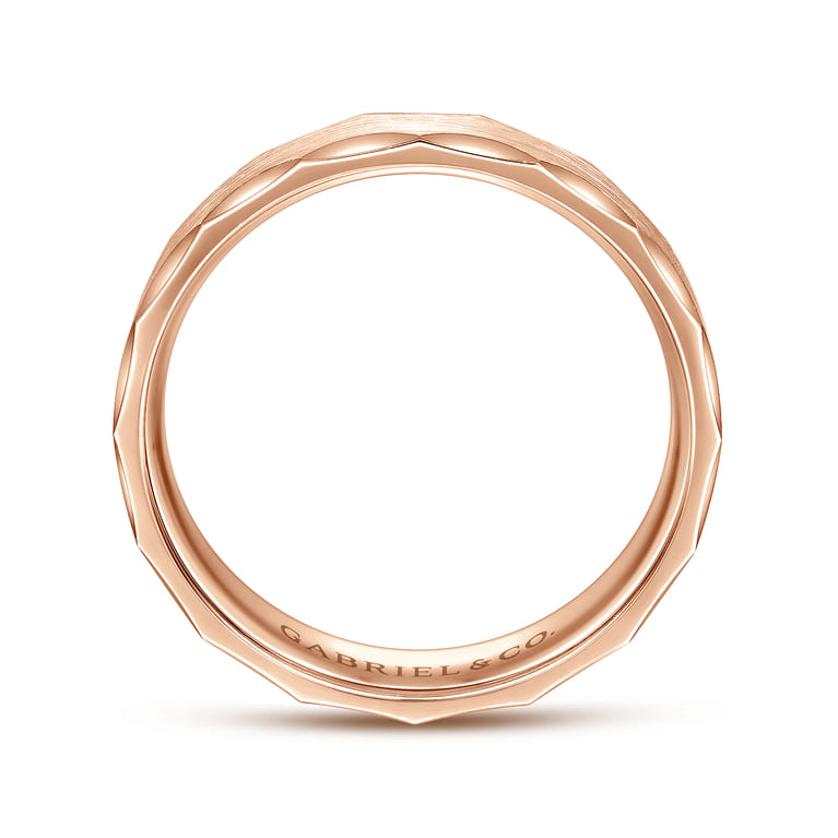 Nicholas - 14K Rose Gold 6mm - Satin Grooved Edge Men's Wedding Band - Shot 2