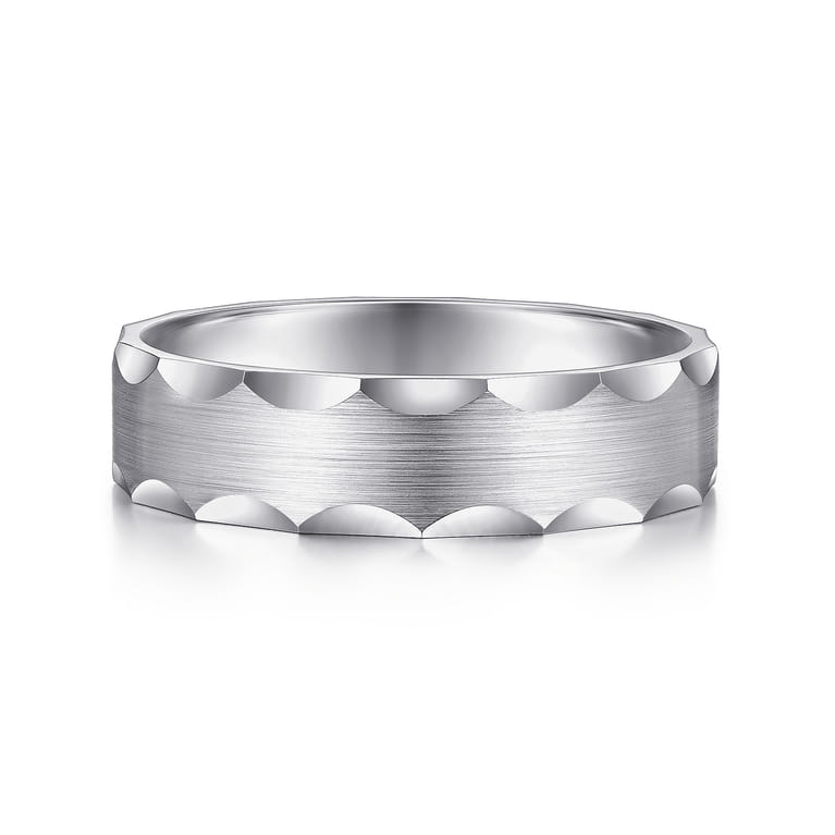 Nicholas - 14K White Gold 6mm - Satin Grooved Edge Men's Wedding Band - Shot 1