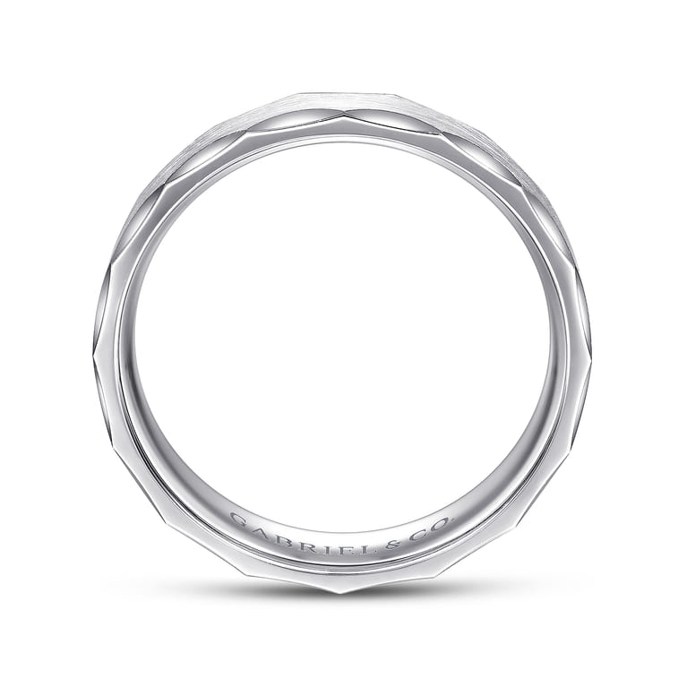 Nicholas - 14K White Gold 6mm - Satin Grooved Edge Men's Wedding Band - Shot 2