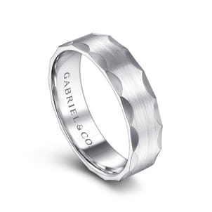 Nicholas - 14K White Gold 6mm - Satin Grooved Edge Men's Wedding Band