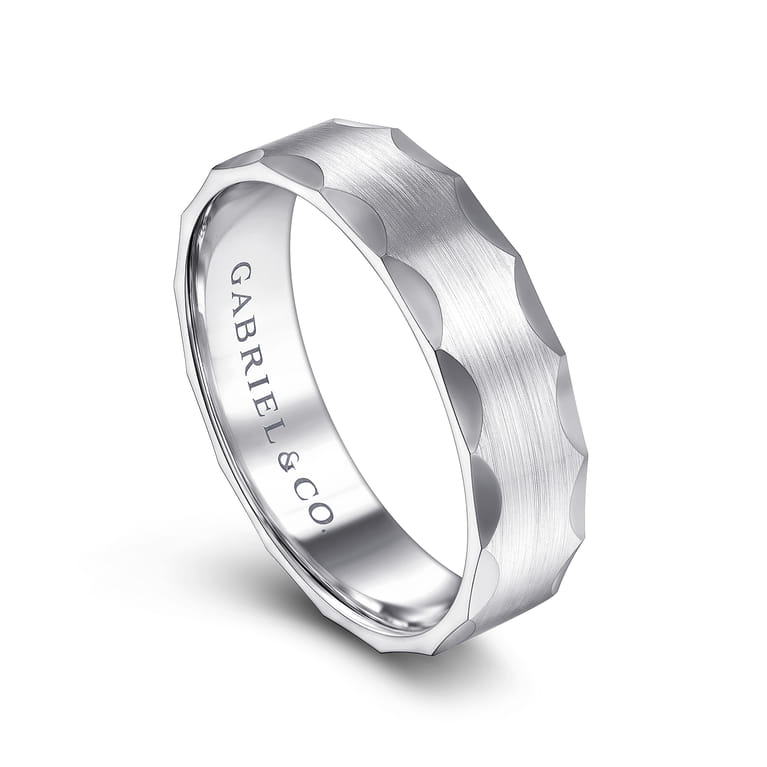 Nicholas - 14K White Gold 6mm - Satin Grooved Edge Men's Wedding Band - Shot 3