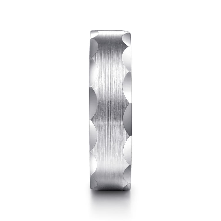 Nicholas - 14K White Gold 6mm - Satin Grooved Edge Men's Wedding Band - Shot 4