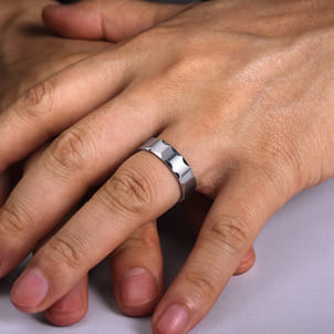 Nicholas - 14K White Gold 6mm - Satin Grooved Edge Men's Wedding Band