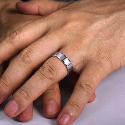 Nicholas - 14K White Gold 6mm - Satin Grooved Edge Men's Wedding Band