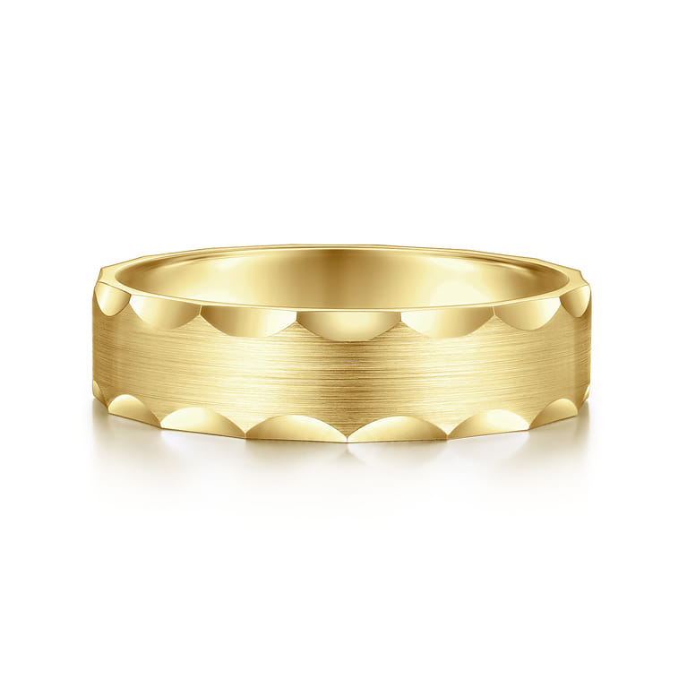 Nicholas - 14K Yellow Gold 6mm - Satin Grooved Edge Men's Wedding Band - Shot 1