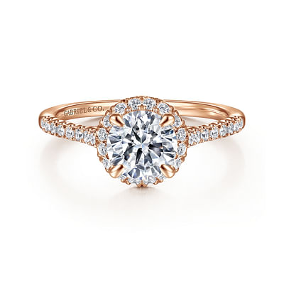 Nicia - 14K Rose Gold Round Halo Diamond Engagement Ring