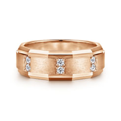 14K Rose Gold Diamond Men's Wedding Ring in Satin Finish