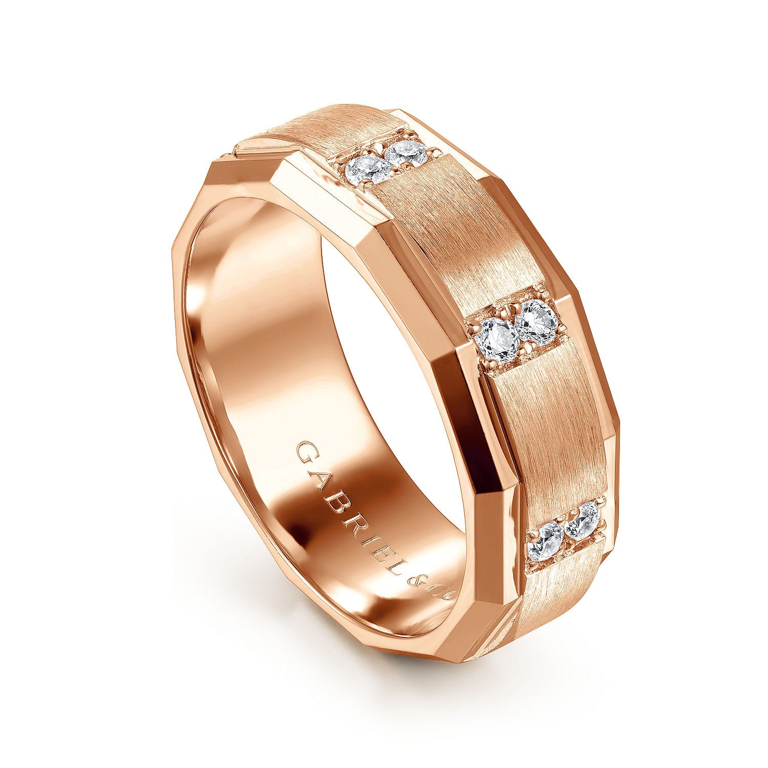 Nico - 14K Rose Gold Diamond Men's Wedding Ring in Satin Finish - 0.33 ct - Shot 3