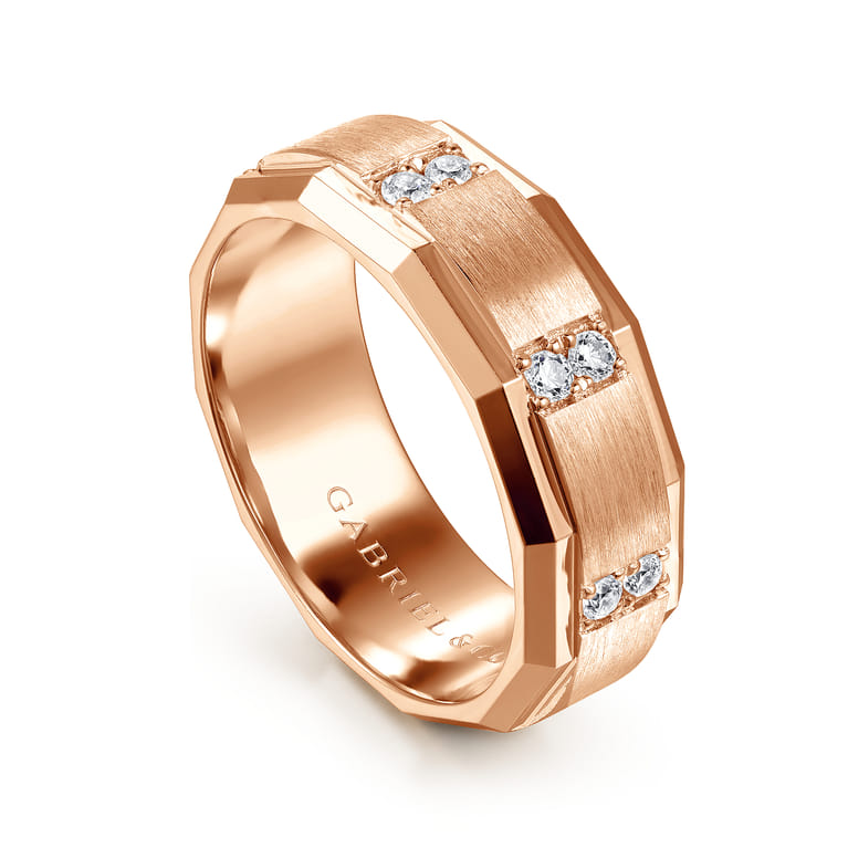 Nico - 14K Rose Gold Diamond Men's Wedding Ring in Satin Finish - 0.35 ct - Shot 3