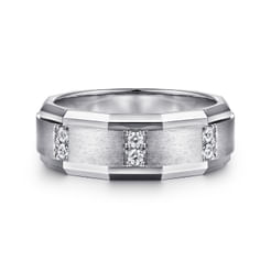 14K White Gold Diamond Men's Ring in Satin Finish