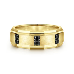 14K Yellow Gold Black Diamond Men's Wedding Ring in Satin Finish