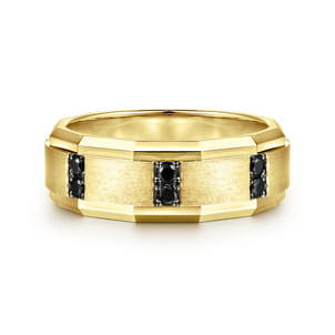 Nico - 14K Yellow Gold Black Diamond Men's Wedding Ring in Satin Finish