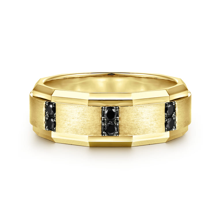 Nico - 14K Yellow Gold Black Diamond Men's Wedding Ring in Satin Finish - 0.42 ct - Shot 1