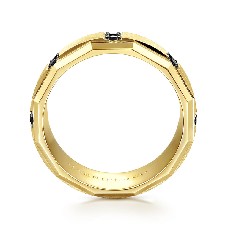 Nico - 14K Yellow Gold Black Diamond Men's Wedding Ring in Satin Finish - 0.42 ct - Shot 2