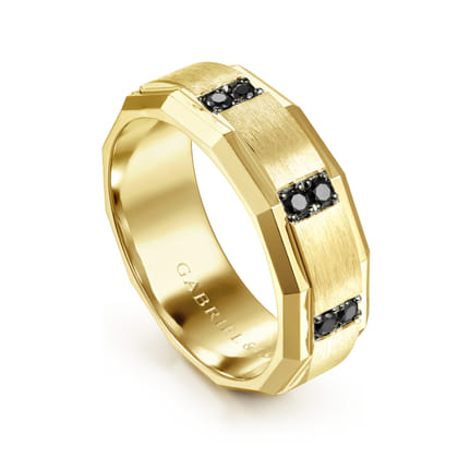 Nico - 14K Yellow Gold Black Diamond Men's Wedding Ring in Satin Finish