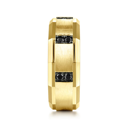 Nico - 14K Yellow Gold Black Diamond Men's Wedding Ring in Satin Finish