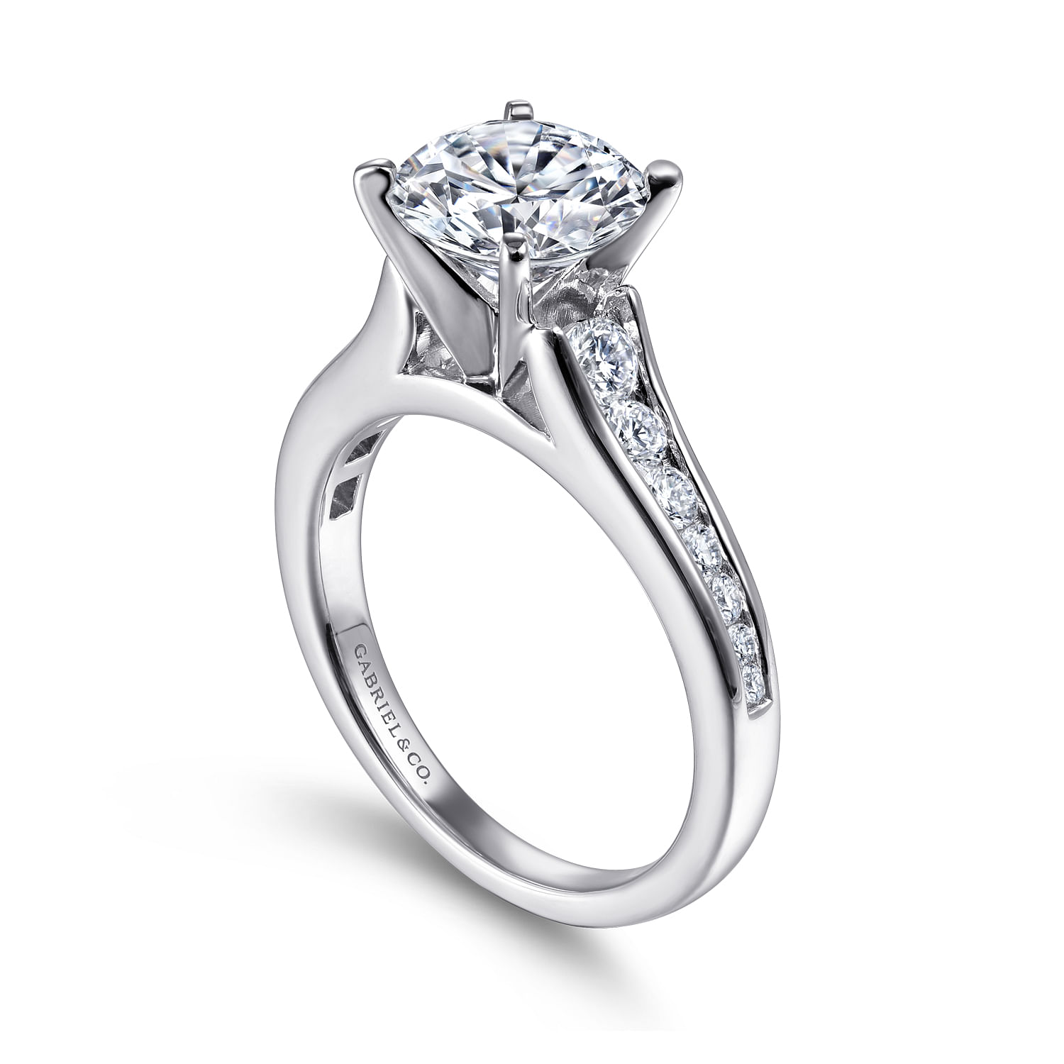 Nicola - 14K White Gold Round Diamond Channel Set Engagement Ring