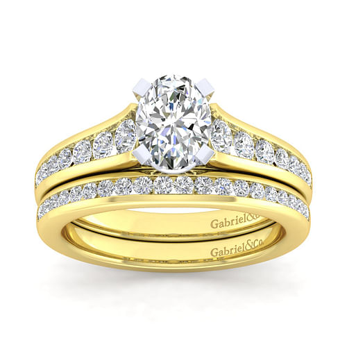 Nicola - 14K White-Yellow Gold Oval Diamond Channel Set Engagement Ring - 0.46 ct - Shot 4