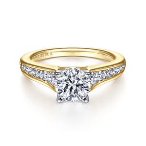Nicola - 14K White-Yellow Gold Round Diamond Channel Set Engagement Ring