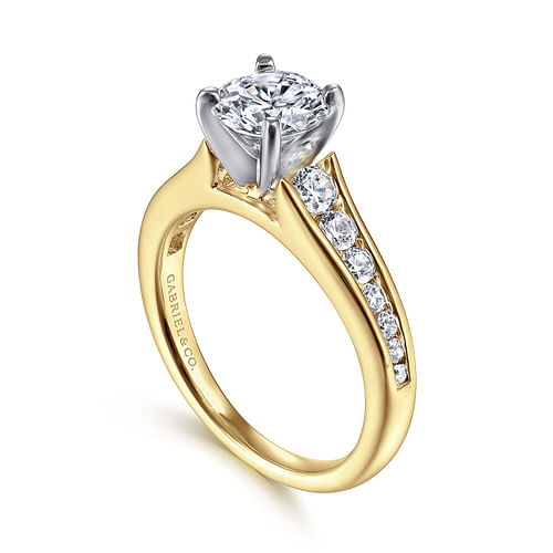 Nicola - 14K White-Yellow Gold Round Diamond Channel Set Engagement Ring - 0.46 ct - Shot 3
