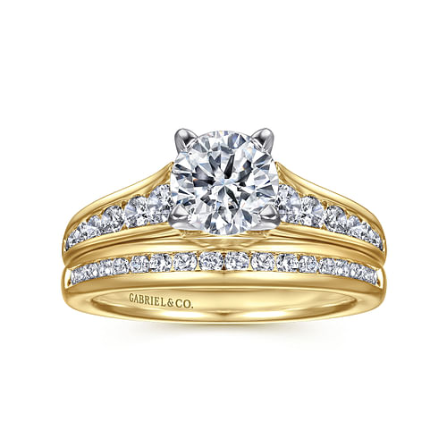 Nicola - 14K White-Yellow Gold Round Diamond Channel Set Engagement Ring - 0.46 ct - Shot 4