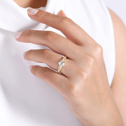 Nicola - 14K White-Yellow Gold Round Diamond Channel Set Engagement Ring