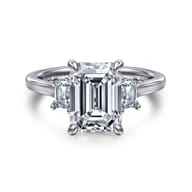 Nigela - 14K White Gold Emerald Cut Three Stone Lotus Diamond Engagement Ring