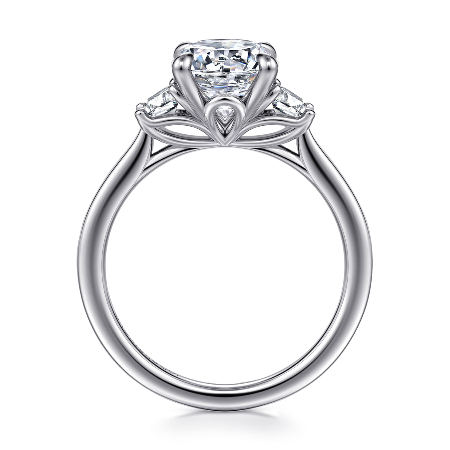 Nigela - 14K White Gold Oval Three Stone Lotus Diamond Engagement Ring