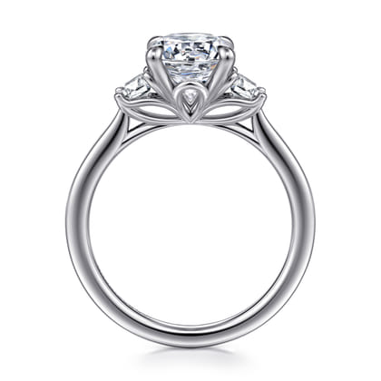 Nigela - 14K White Gold Oval Three Stone Lotus Diamond Engagement Ring