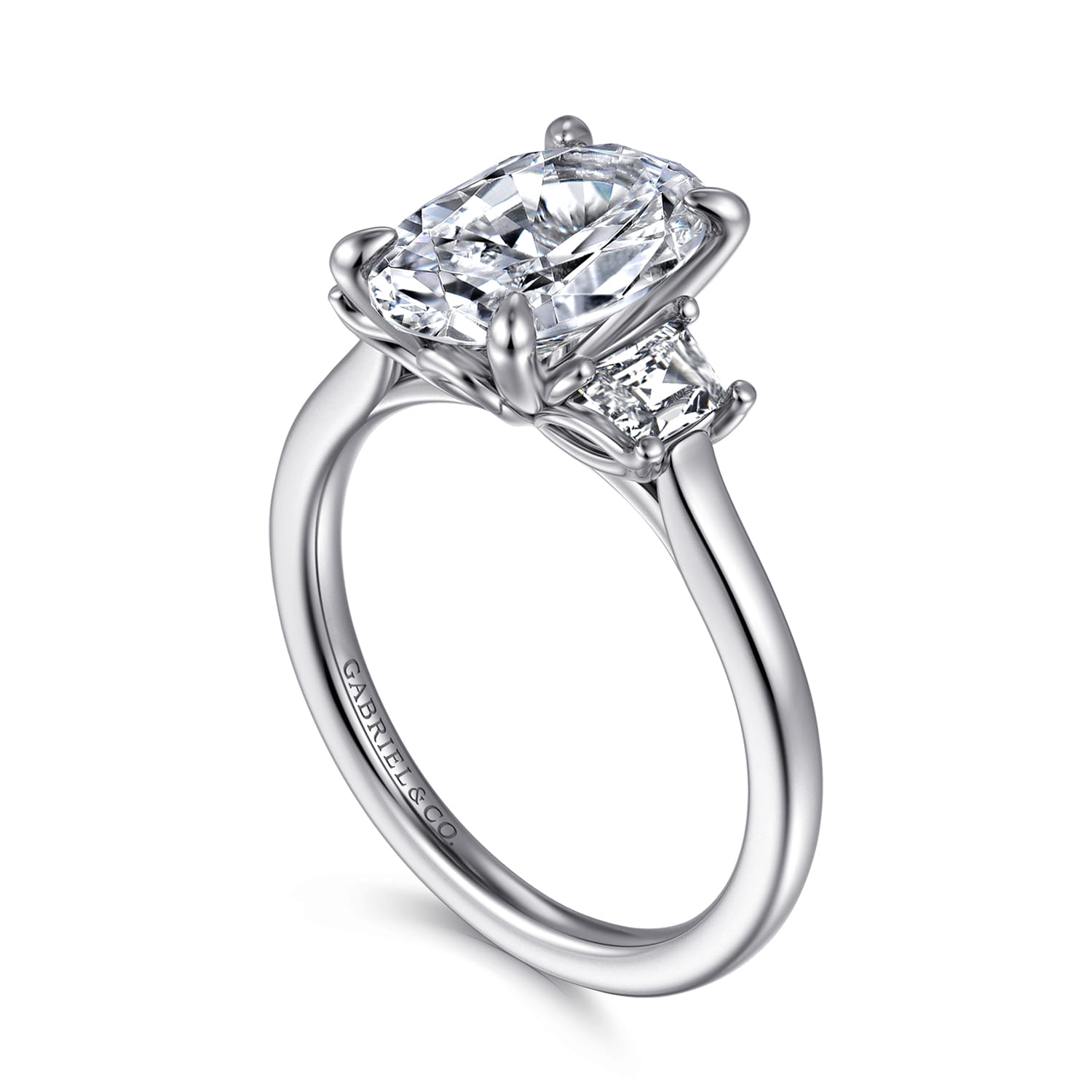 Nigela - 14K White Gold Oval Three Stone Lotus Diamond Engagement Ring