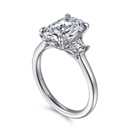 Nigela - 14K White Gold Oval Three Stone Lotus Diamond Engagement Ring