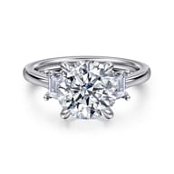 Nigela - 14K White Gold Round Three Stone Lotus Diamond Engagement Ring