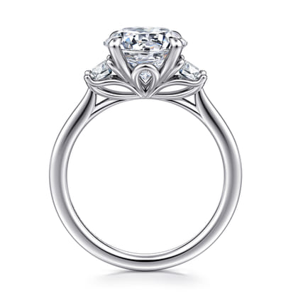 Nigela - 14K White Gold Round Three Stone Lotus Diamond Engagement Ring