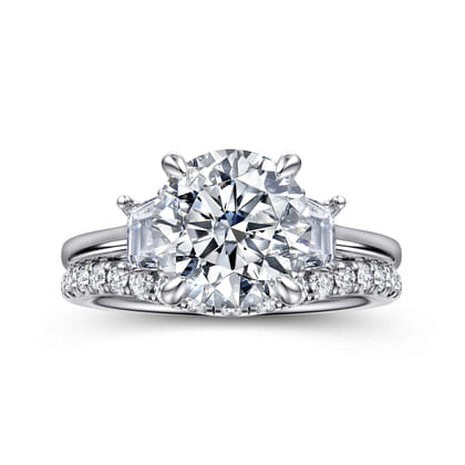 Nigela - 14K White Gold Round Three Stone Lotus Diamond Engagement Ring