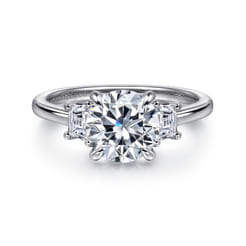 Nigela - 14K White Gold Round Three Stone Lotus Diamond Engagement Ring