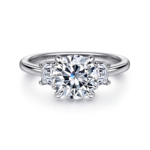 Nigela - 14K White Gold Round Three Stone Lotus Diamond Engagement Ring