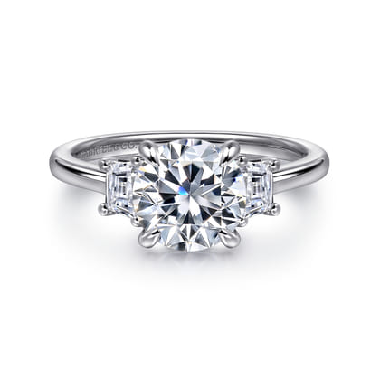 Nigela - 14K White Gold Round Three Stone Lotus Diamond Engagement Ring