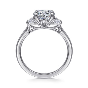 Nigela - 14K White Gold Round Three Stone Lotus Diamond Engagement Ring