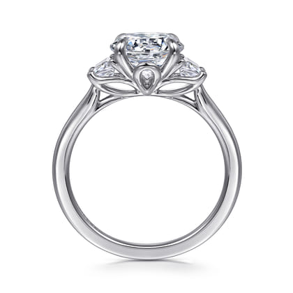 Nigela - 14K White Gold Round Three Stone Lotus Diamond Engagement Ring