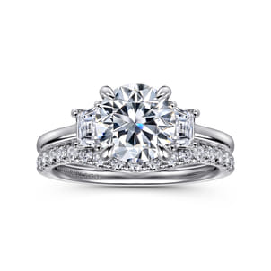 Nigela - 14K White Gold Round Three Stone Lotus Diamond Engagement Ring