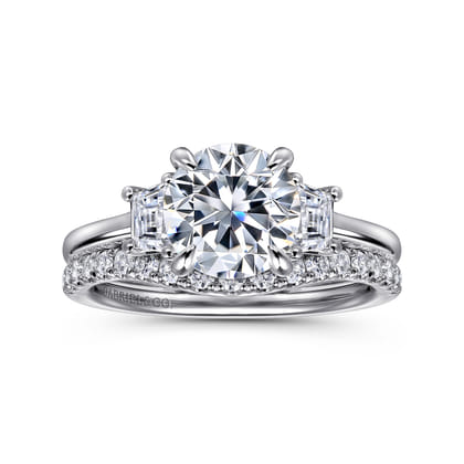 Nigela - 14K White Gold Round Three Stone Lotus Diamond Engagement Ring