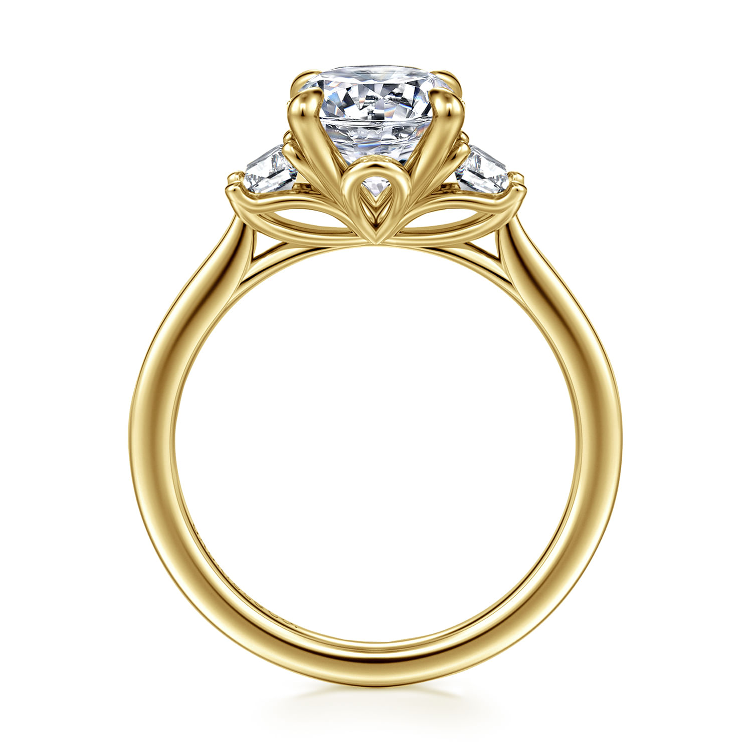 Nigela - 14K Yellow Gold Oval Three Stone Lotus Diamond Engagement Ring