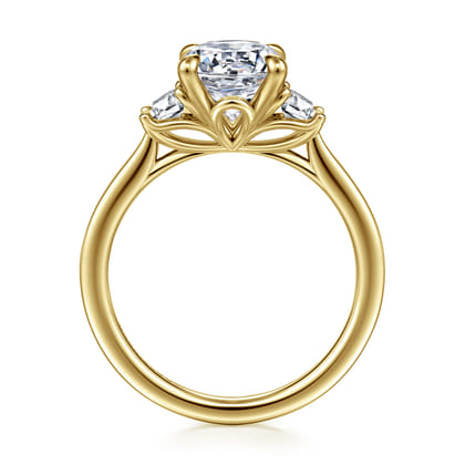 Nigela - 14K Yellow Gold Oval Three Stone Lotus Diamond Engagement Ring
