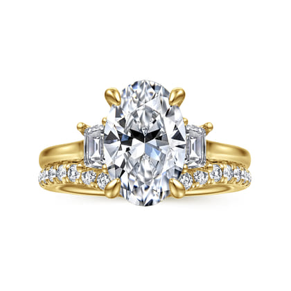 Nigela - 14K Yellow Gold Oval Three Stone Lotus Diamond Engagement Ring