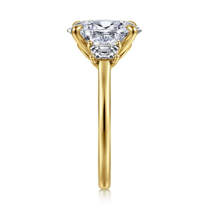 Nigela - 14K Yellow Gold Oval Three Stone Lotus Diamond Engagement Ring