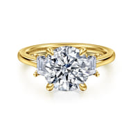 Nigela - 14K Yellow Gold Round Three Stone Lotus Diamond Engagement Ring