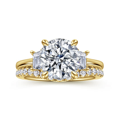 Nigela - 14K Yellow Gold Round Three Stone Lotus Diamond Engagement Ring