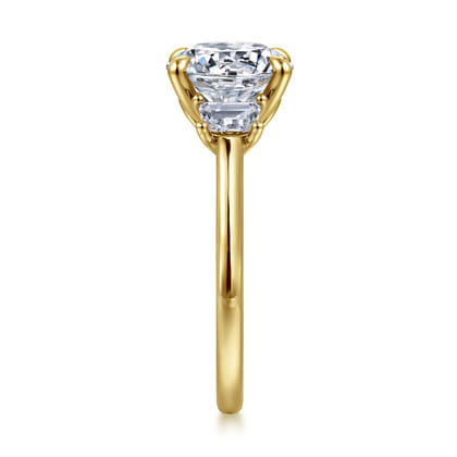 Nigela - 14K Yellow Gold Round Three Stone Lotus Diamond Engagement Ring