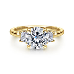 Nigela - 14K Yellow Gold Round Three Stone Lotus Diamond Engagement Ring
